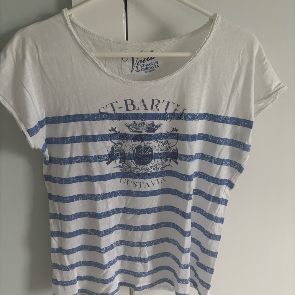 White and Blue Cap Sleeve Nautical Tee